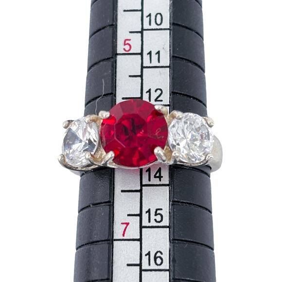 Simulated Ruby Cubic Zirconia Ring | Sterling Silver 925 | Size 6 - Picture 10 of 12